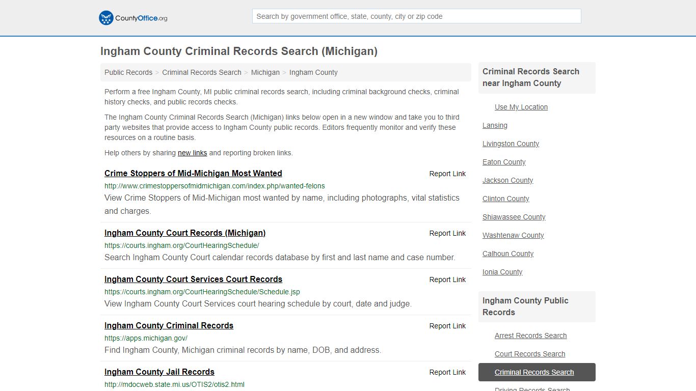 Criminal Records Search - Ingham County, MI (Arrests ...